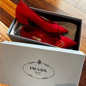 Prada Women's Red Block Heel Shoes